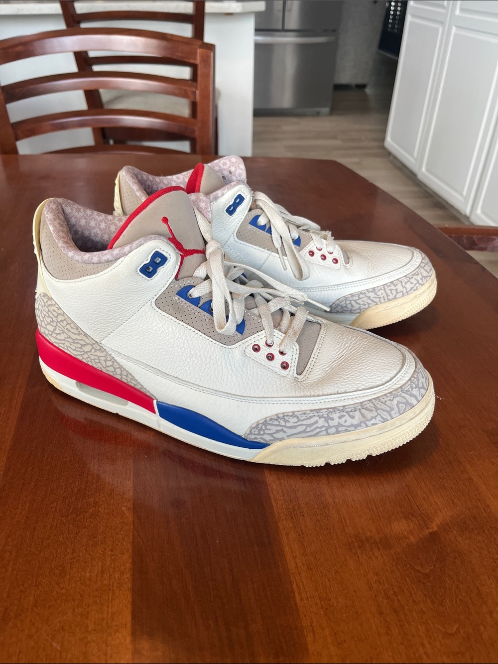 Jordan Retro 3 International White Red Blue Elephant Print Sneakers
